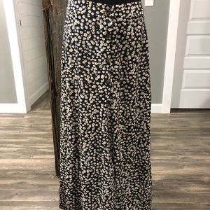 navy floral button down midi skirt